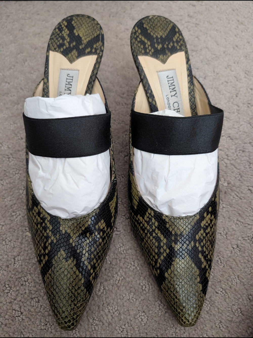 Jimmy Choo Olive Snake-Print Pointed Mule Size 39